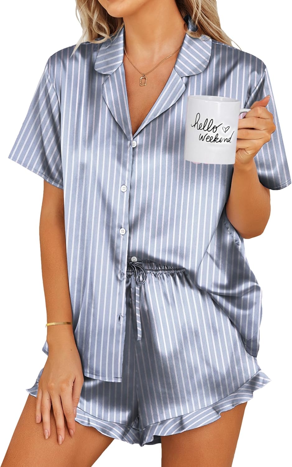 Unique Ekouaer Womens Satin Pajamas, High-Quality 2 Piece Silk Pjs Shorts Set, S...