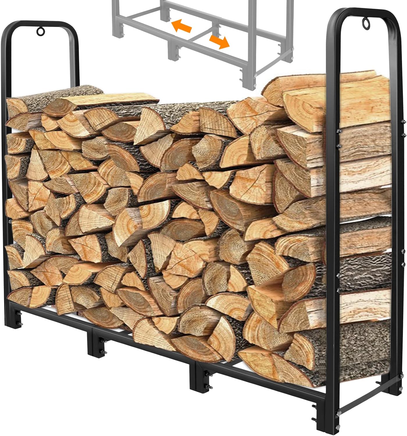 CONNOO 4ft Firewood Rack Stand Heavy Duty Firewood Log Rack Holder Fireplace Woo...