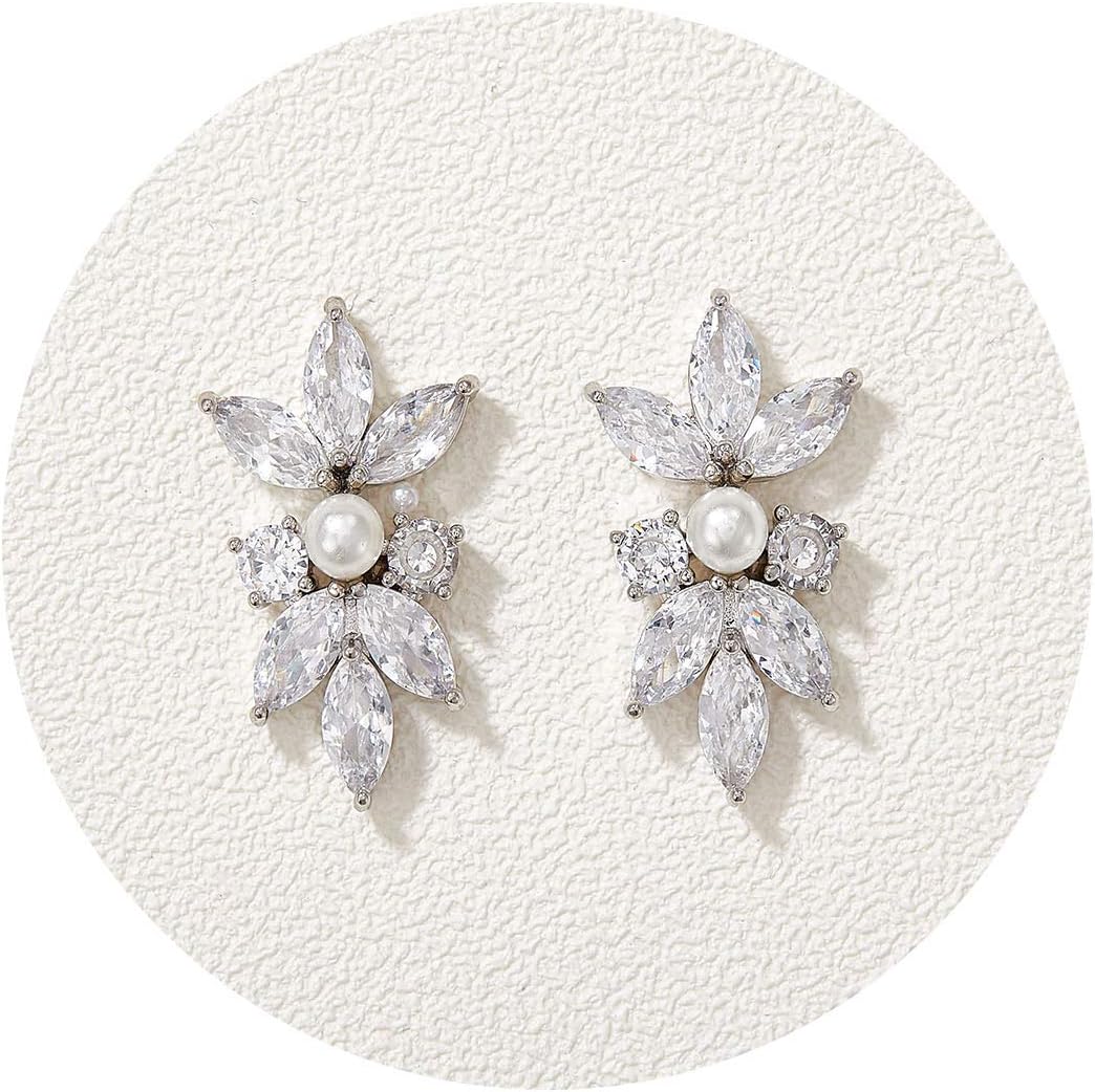 SWEETV Marquise Cubic Zirconia Wedding Bridal Stud Earrings, Exquisite Crystal P...