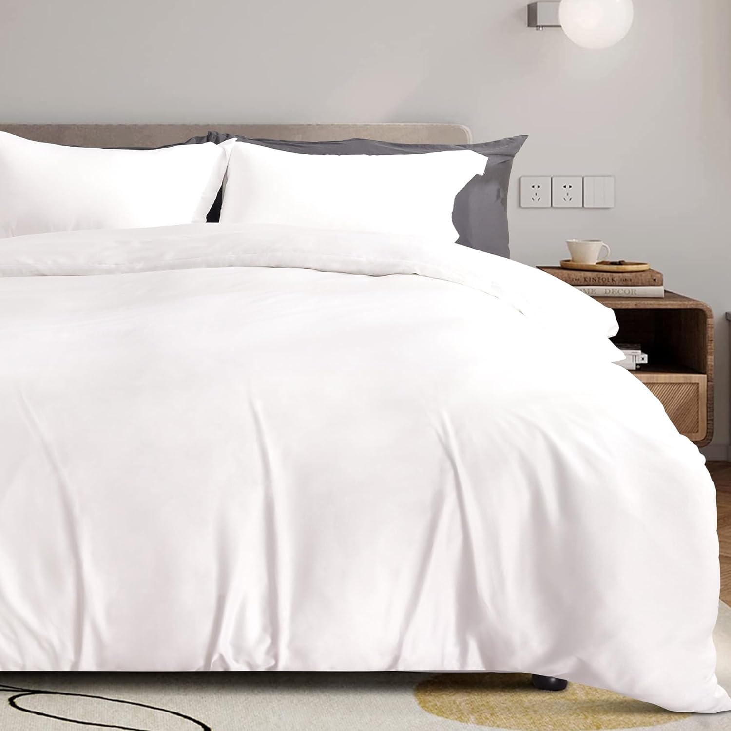 NEXHOME PRO 100% Organic Bamboo Duvet Cover Set Queen - Lightweight Summer Cooli...