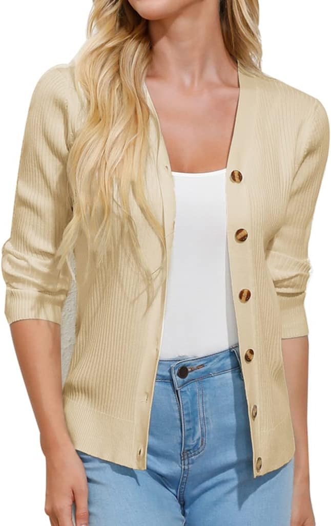 GRACE KARIN Women's Sweater, Special Button Down Vee Neck Long Sleeve Rib Knit C...