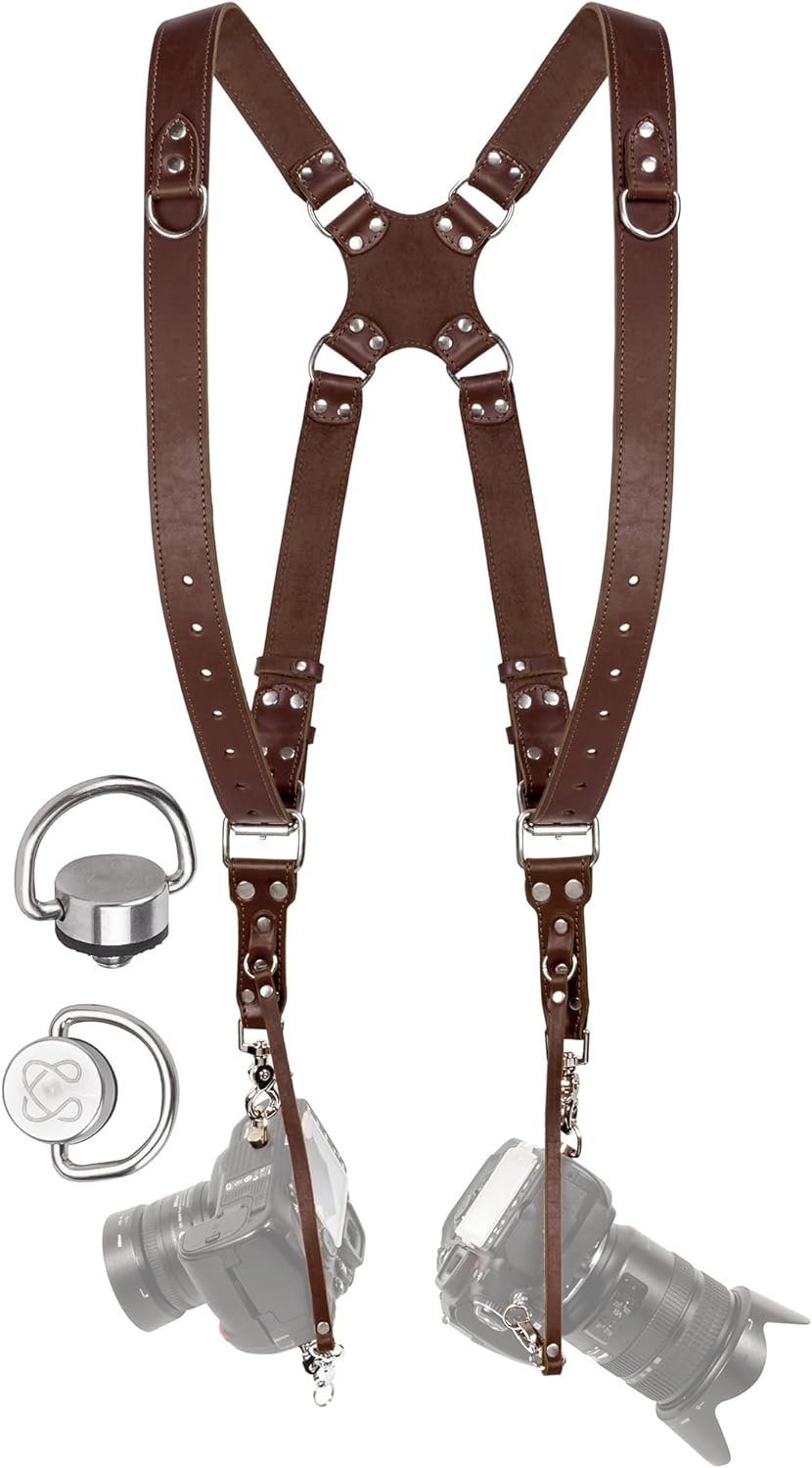 Camera Harness for 2 Cameras – Dual Shoulder Leather Camera Strap – Double Camer...