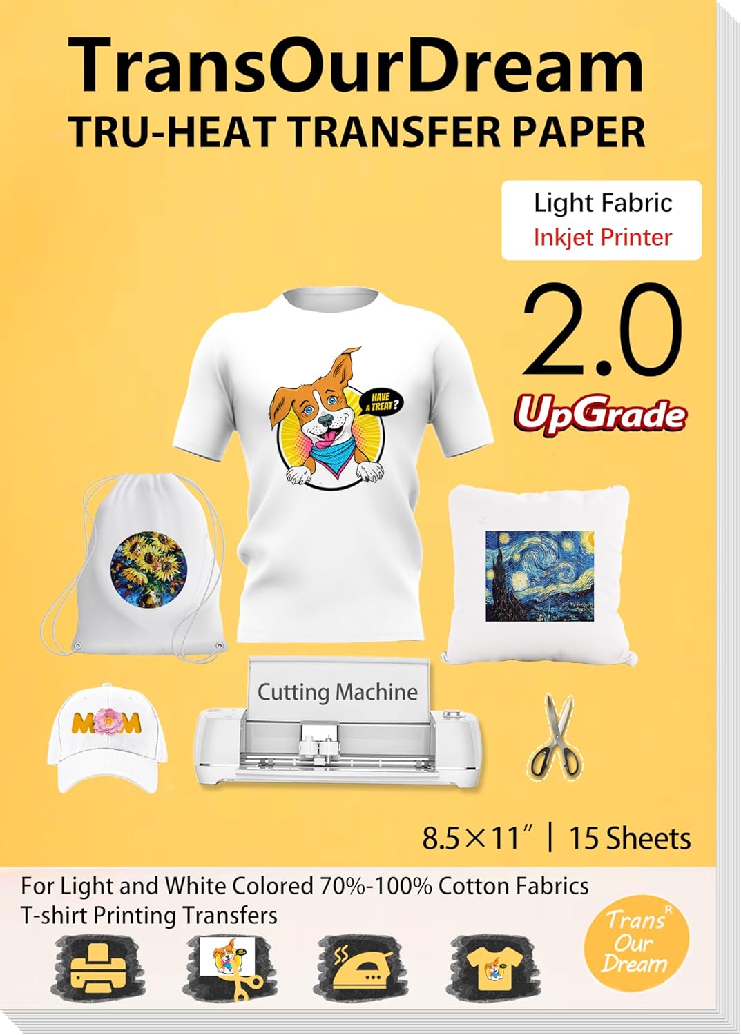 TransOurDream Upgraded Iron on Heat Transfer Paper for T Shirts (8.5x11'', 15 Sh...