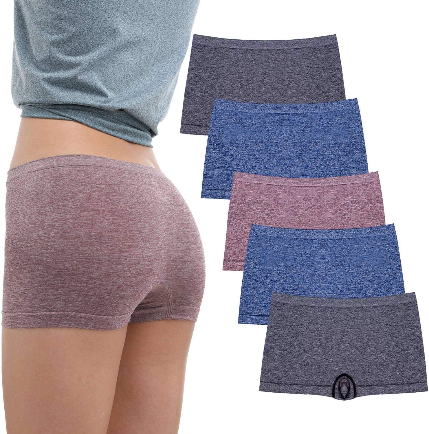 R RUXIA Women's Boyshort Panties Seamless Nylon Underwear Stretch Boxer Briefs 5...