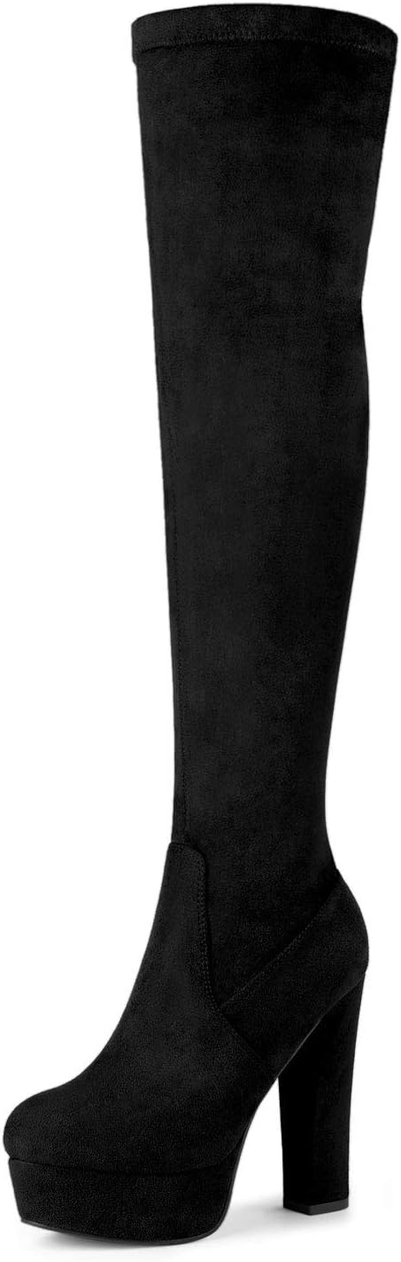 Allegra K Women's Platform Block Heel over Knee High Boots 8.5 Black