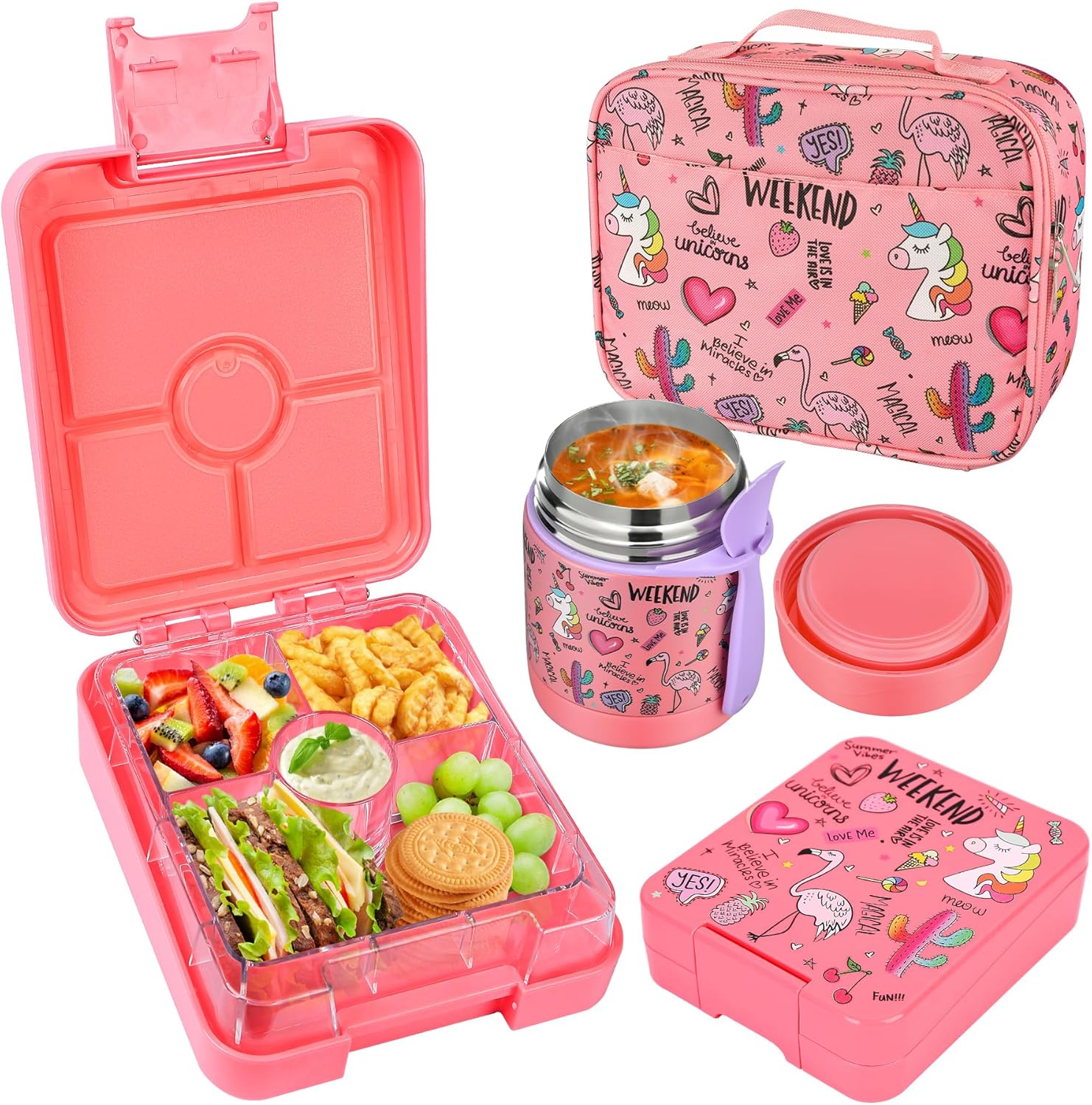 Bento Lunch Box Set With 10oz Soup Thermo, Leak-proof Lunch Containers with 4 Co...