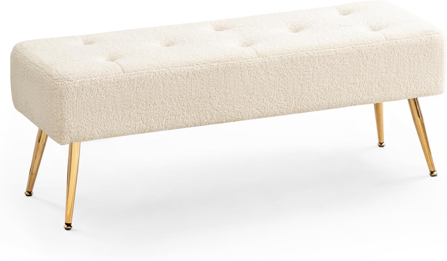 Furnimart Faux Fur Boho Bench Ottoman Upholstered Tufted Bench with Padded Seat,...