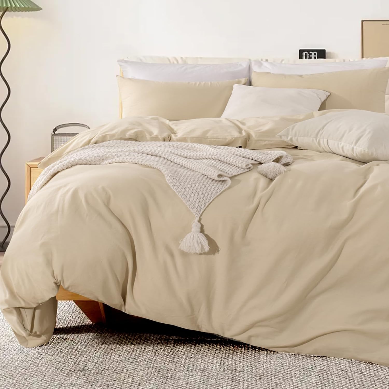 NEXHOME PRO Duvet Cover Set 100% Washed Cotton Oversized King 120"x98" Linen Fee...