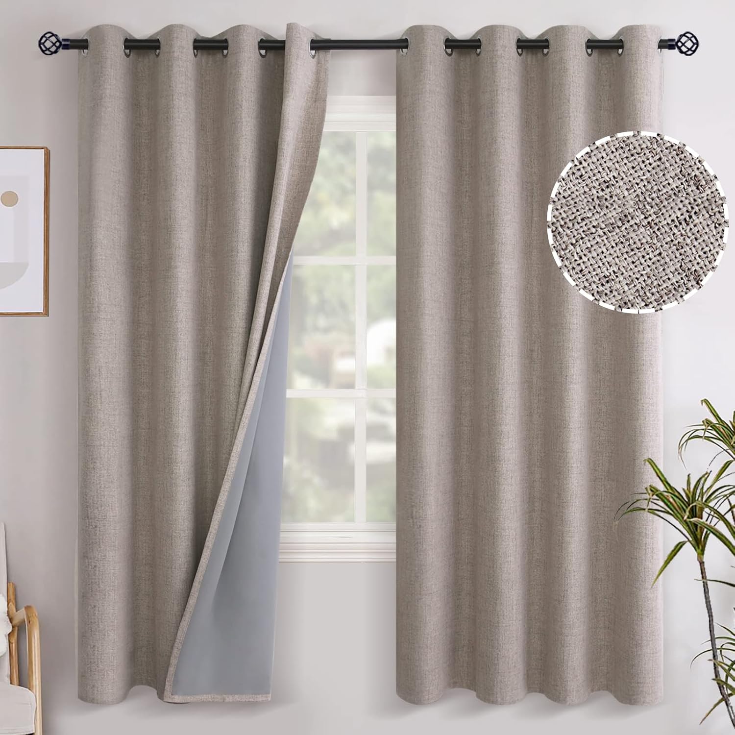YoungsTex Linen Blackout Curtains 72 Inches Length, Full Room Darkening Grommet...