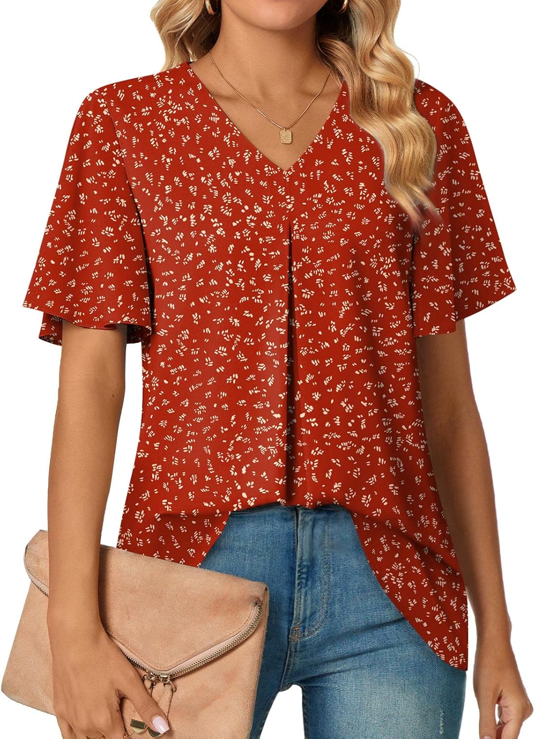 Anyally Womens Summer Dressy Chiffon Blouses V Neck Short Sleeve Tunic Tops for...
