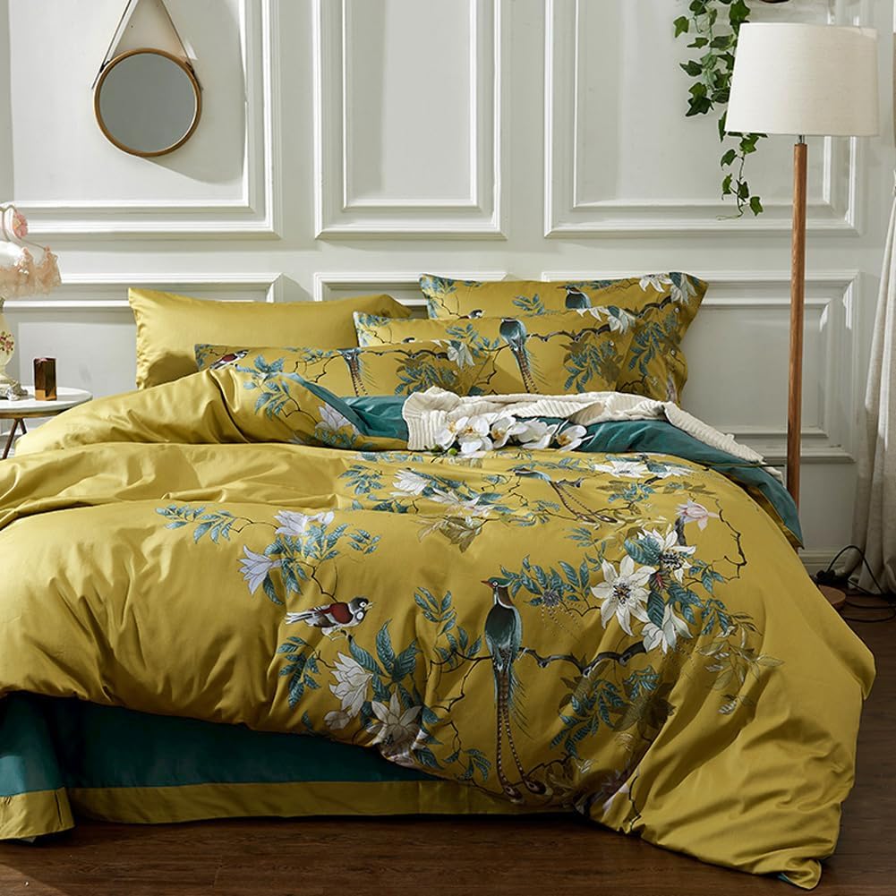 mixinni Garden Style Cotton Flowers and Birds Pattern Printed Duvet Cover Revers...