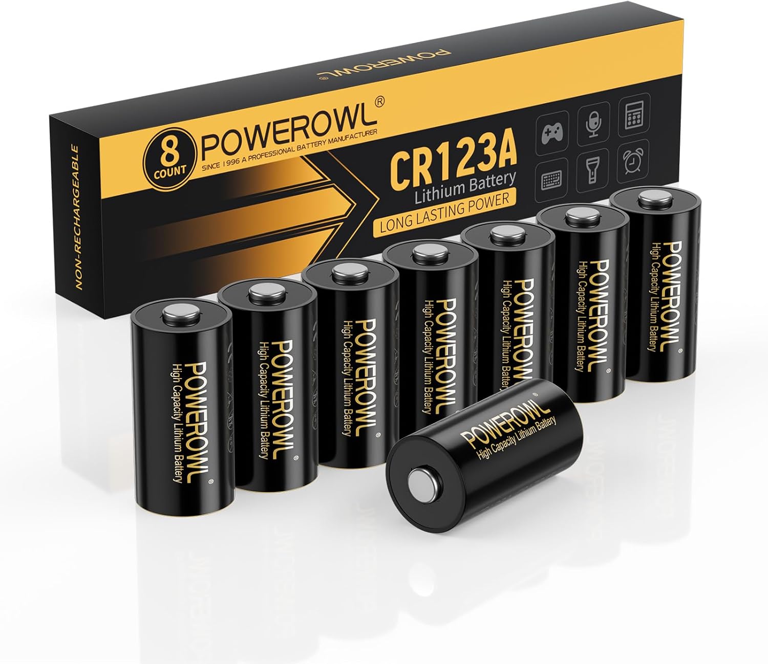 POWEROWL 123 Batteries Cr123A 3V Lithium 8 Count, High Capacity 123A C123 Batter...