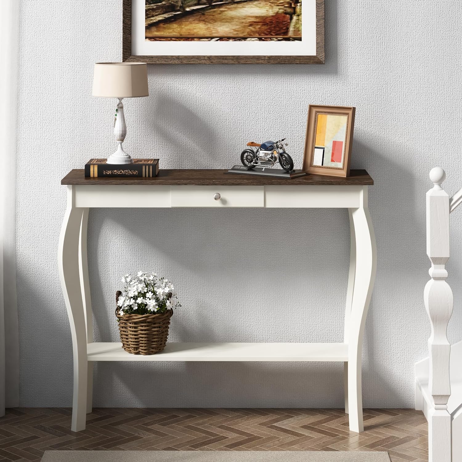 ChooChoo Narrow Farmhouse Console Table with Drawer, Chic Accent Sofa Entryway T...