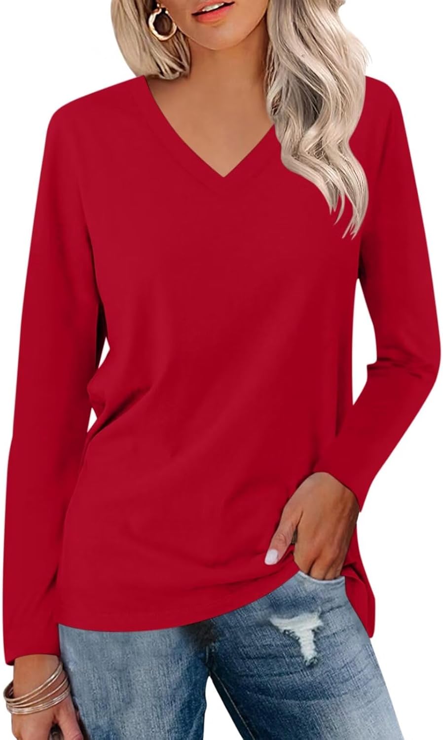 Minetom Women's V Neck Long Sleeve T Shirts Casual Color Block/Solid Tunic Tops...