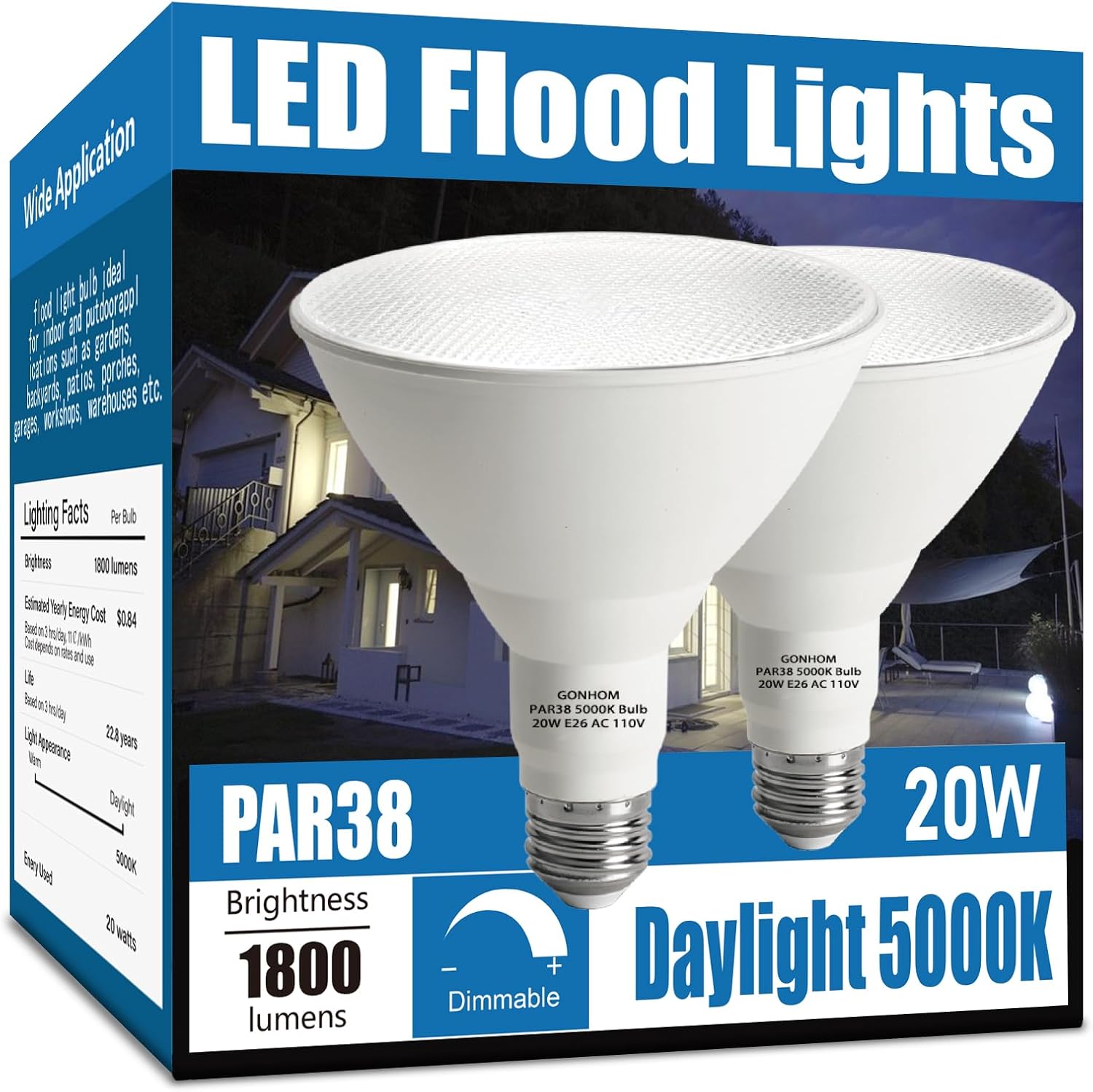 Par38 led Flood Lights Outdoor Light Bulb 2 Pack,Dimmable 5000K Daylight 1800LM,...