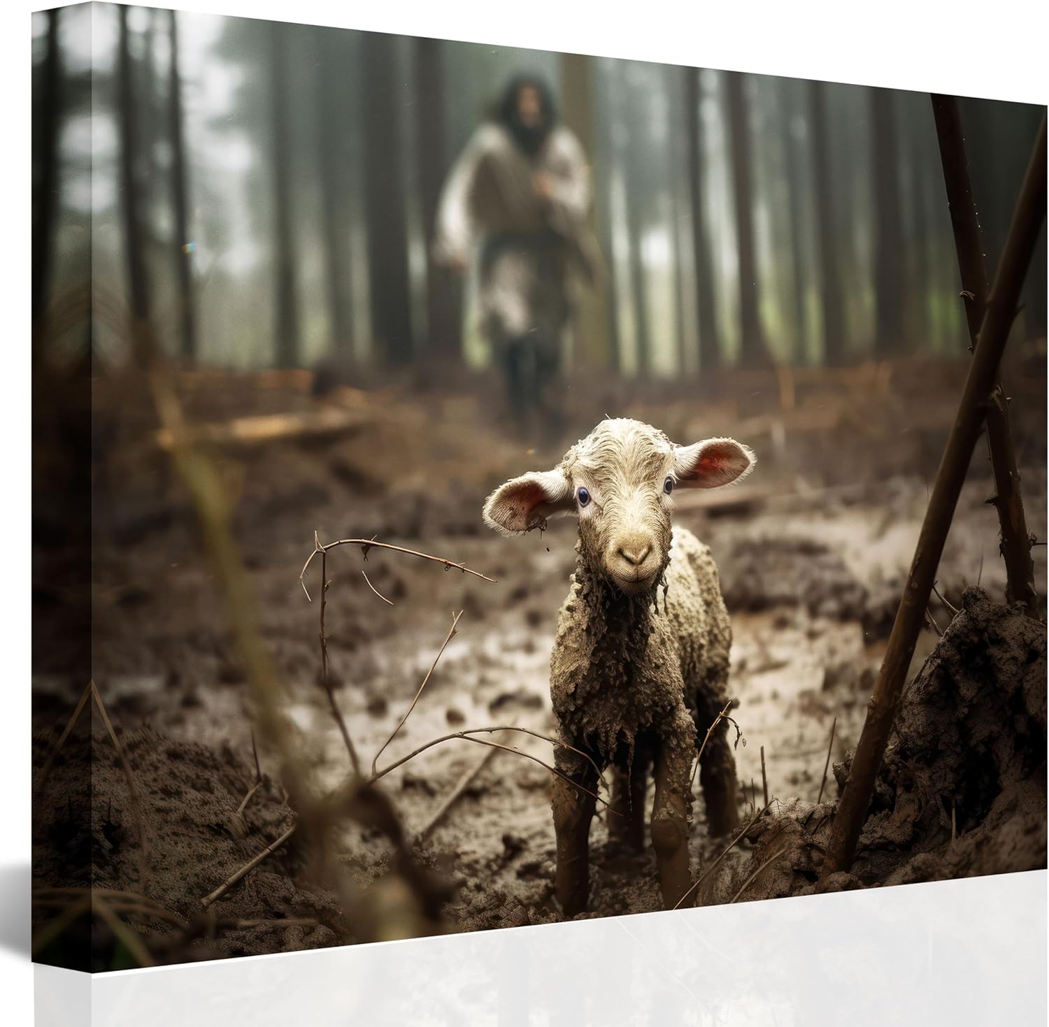 Jesus and Lamb Canvas Wall Art, Special Christian Picture Canvas Print, Affordab...