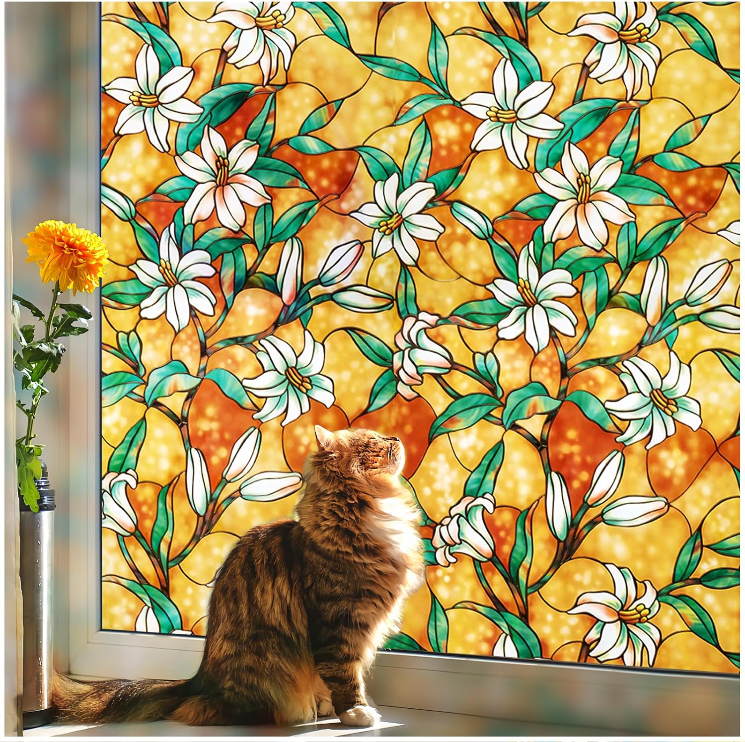 Coavas Stained Glass Window Film：Static Cling Window Privacy Film Decorative UV...