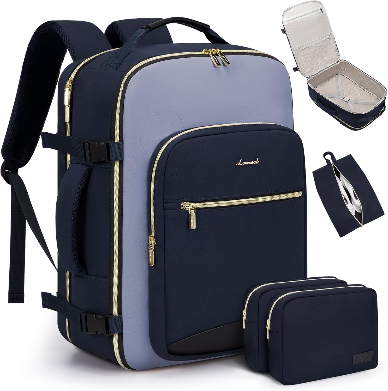 LOVEVOOK 40L Carry on Backpack for Women & Men with 3 Packing Cubes, Large Trave...