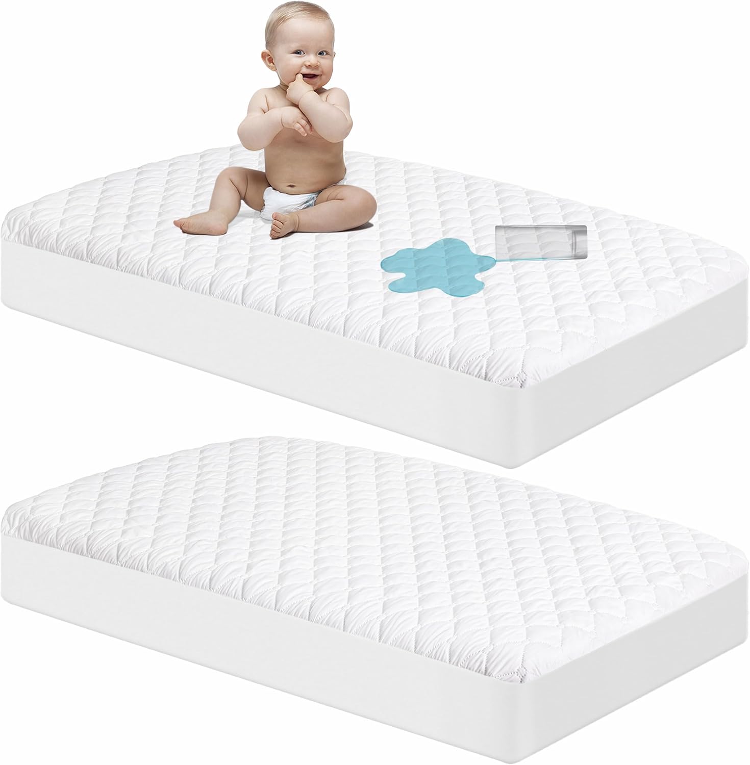 NTBAY 2 Pack Waterproof Crib Mattress Protector, Quilted 28"x52" Toddler Fitted...