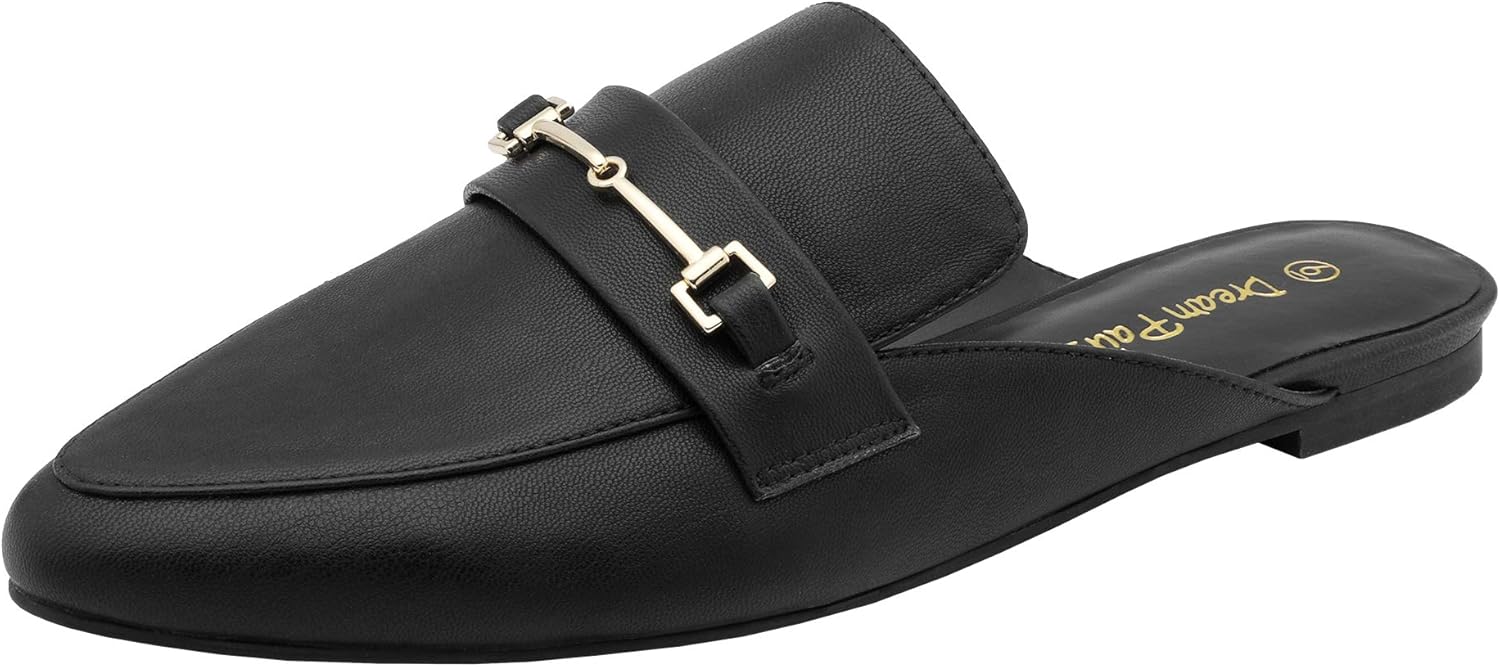DREAM PAIRS Women's Flat Mules, Unique Pointed Toe Backless Loafer Shoes, Afford...