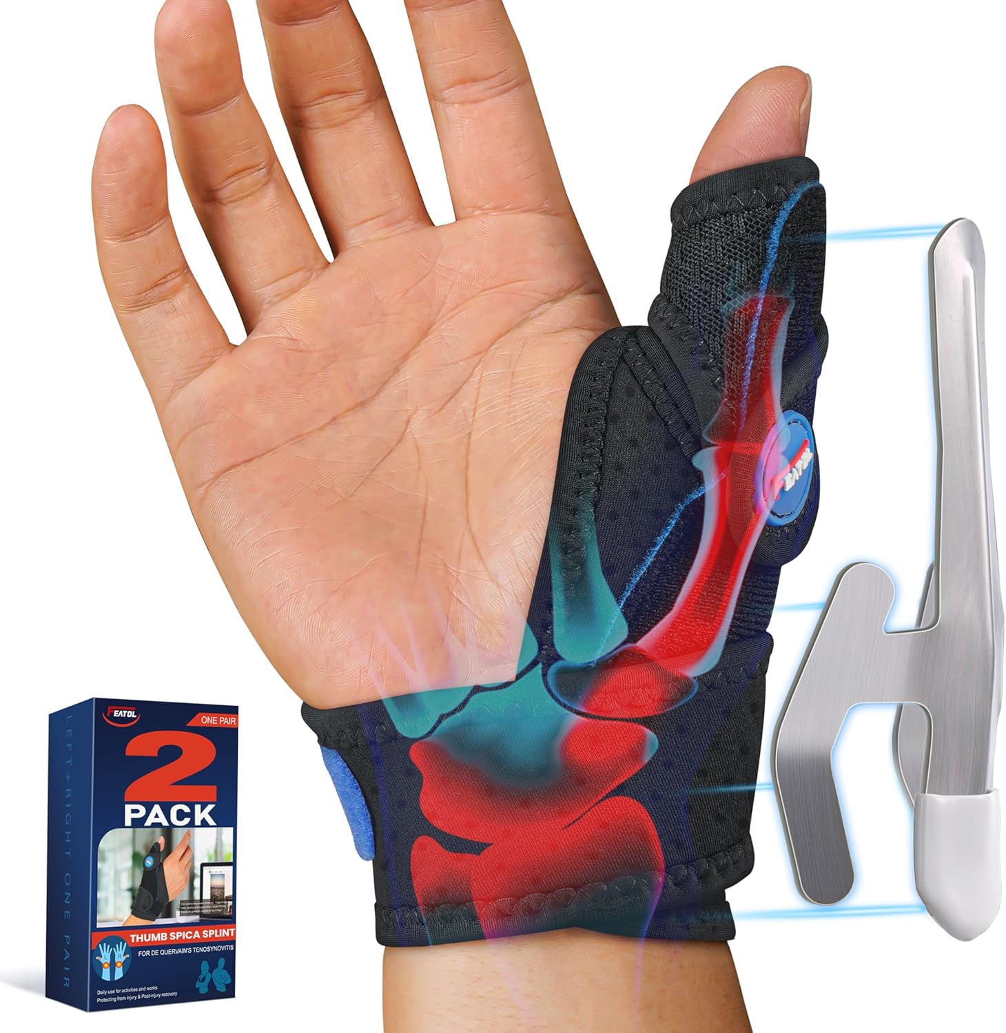 FEATOL 2 Pack Thumb Brace for De Quervains Tenosynovitis, Thumb Spica Splint for...