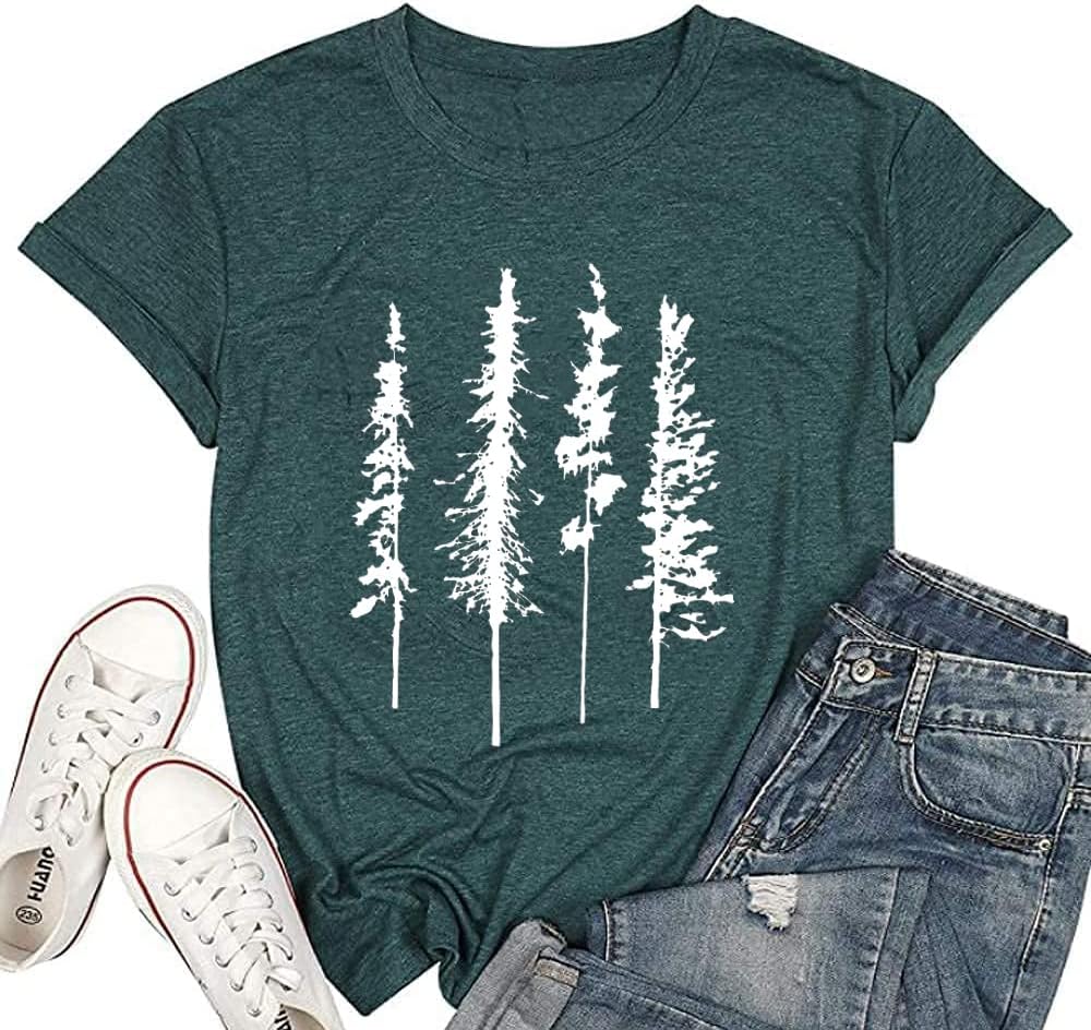 Funny Graphic Women Skinny Pine Tree Shirt Summer Hiking Camping Athletic Tees N...