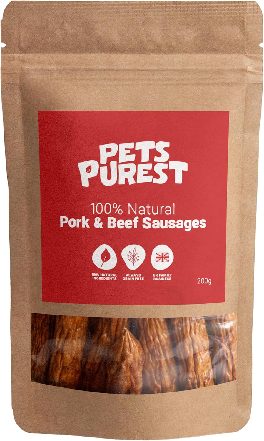 Pets Purest Natural Dog Treat Chews - 100% Healthy Air-Dried Pork & Beef Sausage...