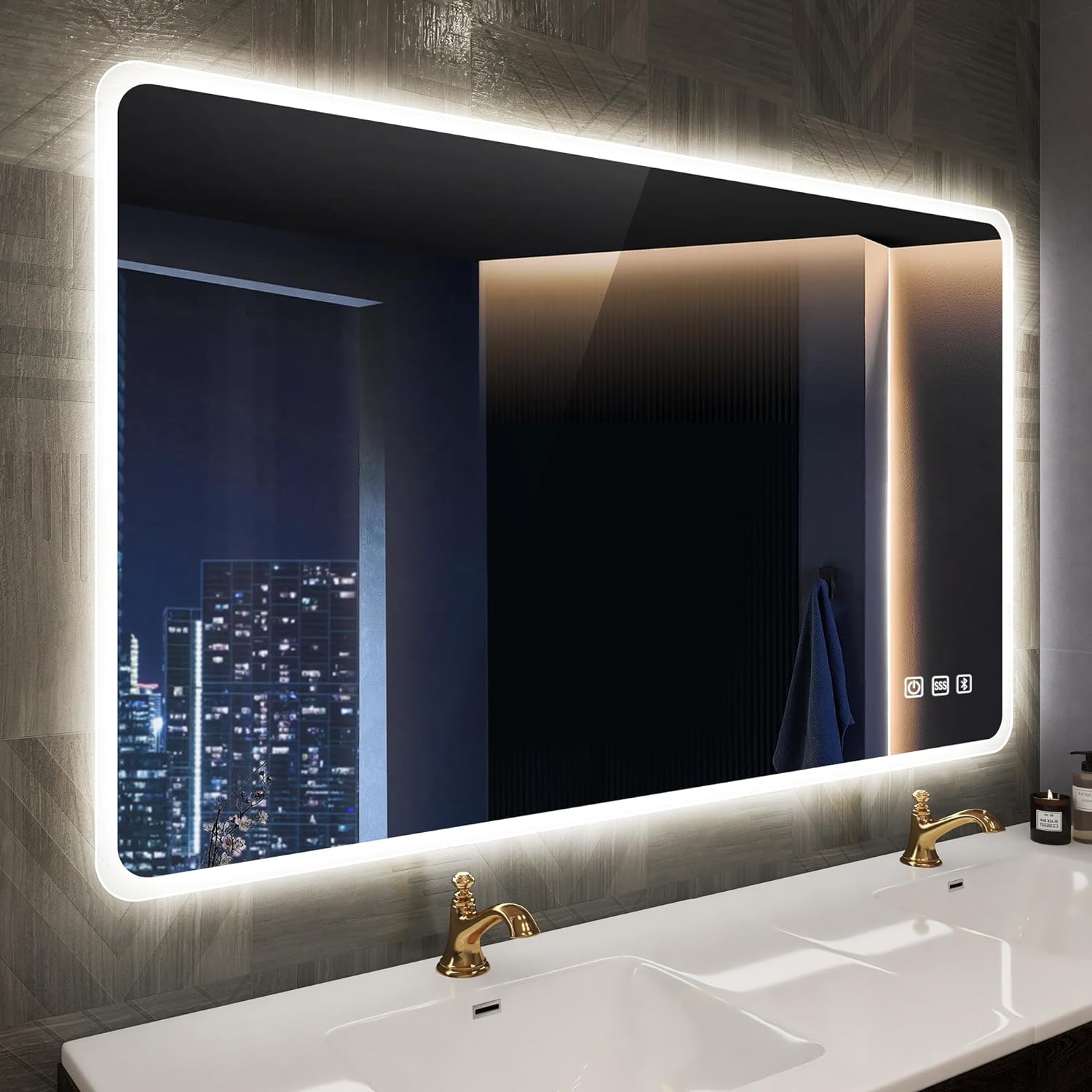 40"x28" LED Bathroom Mirror, Special Wall-Mounted Mirror with Bluetooth Speaker,...
