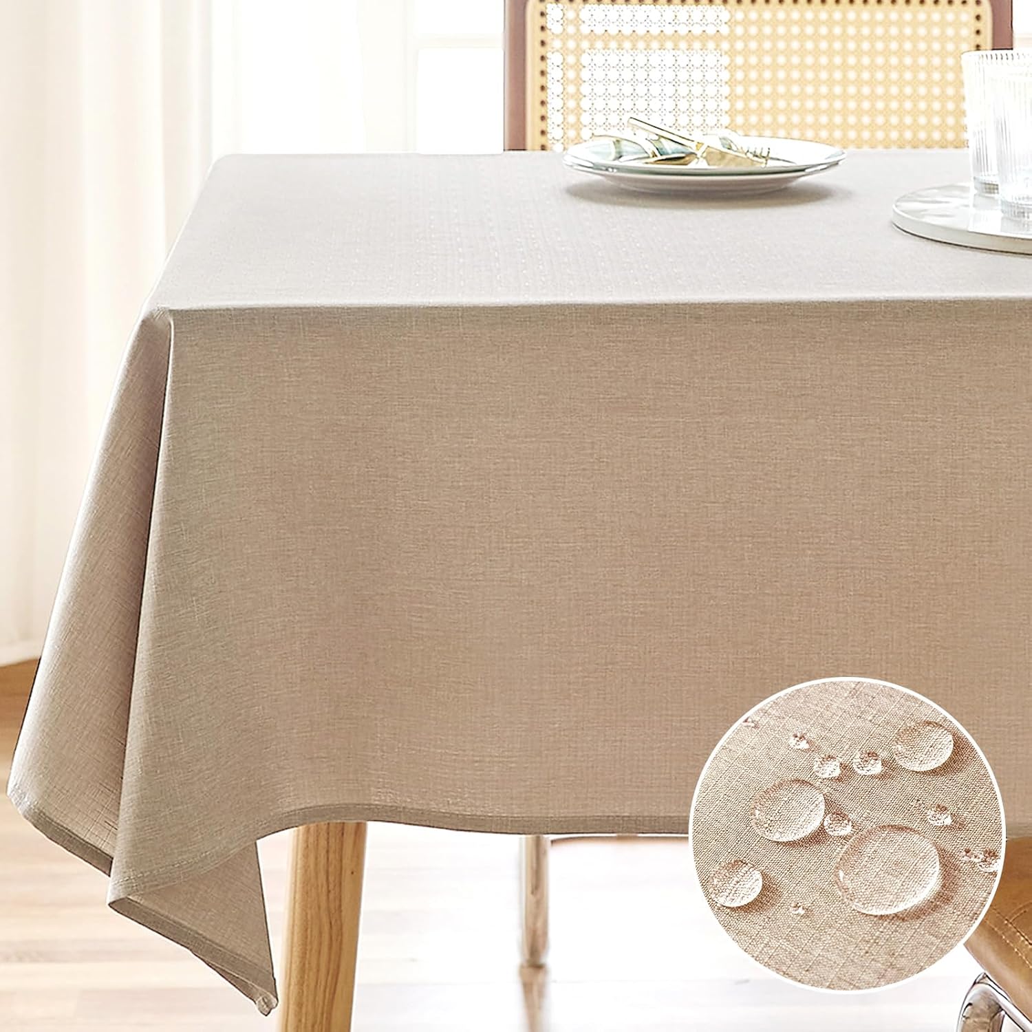 AUSSPVOCT Textured Linen Tablecloth Rectangle 60x104 Water Resistant Spill-Proof...