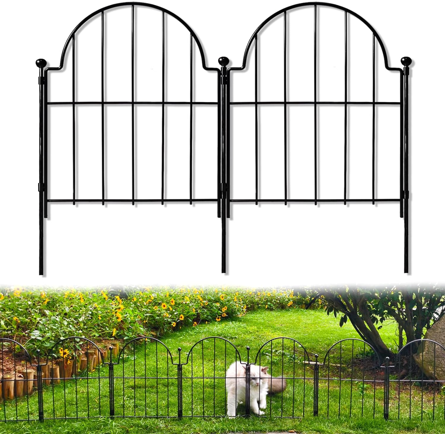 Decorative Garden Fence, 22 in(H) x 27.5 ft(L) Rustproof Metal No Dig Fence Gard...