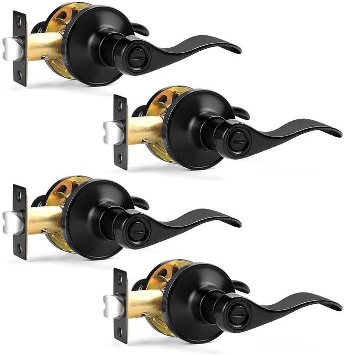 Probrico Door Handles Black 4 Packs Privacy Door Levers for Bathroom and Bedroom...