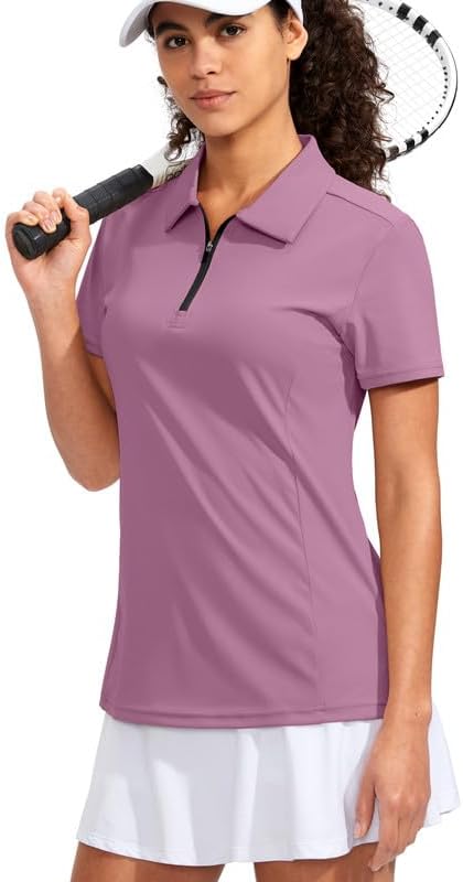 Viodia Women's Golf Shirt Short Sleeve with Zip Up Quick Dry Stretch Tennis Coll...