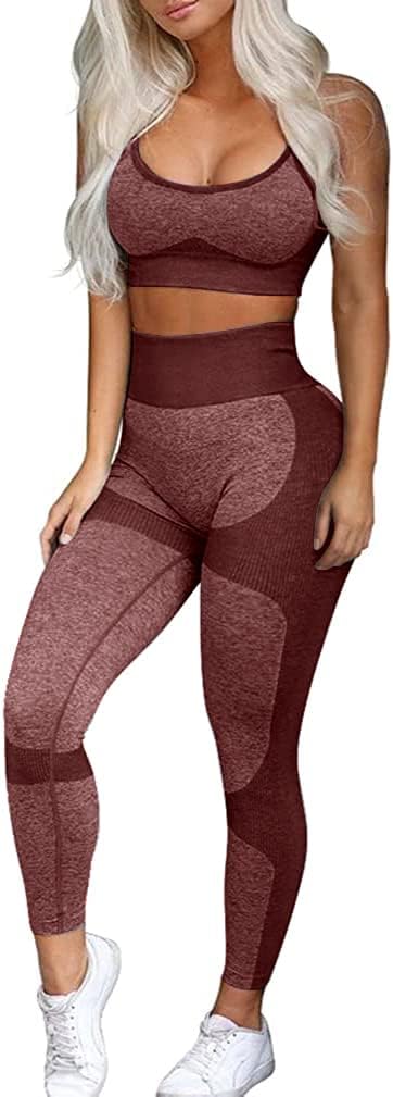OLCHEE Women’s Workout Sets 2 Piece - Seamless Yoga Leggings and Cross-Strap Spo...