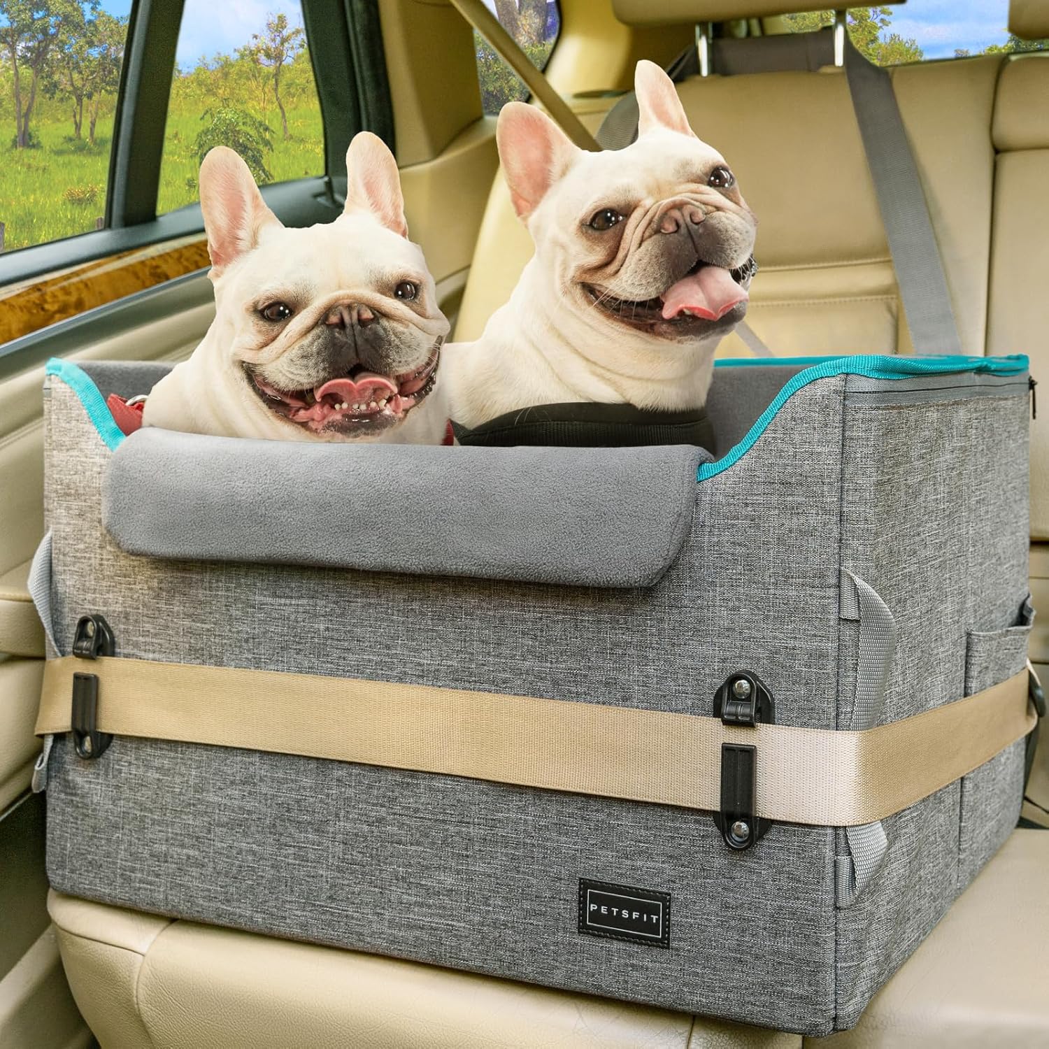 PETSFIT Dog Booster Car Seat, Dog Car Seat for Medium Dogs with 2 Clip-On Safety...