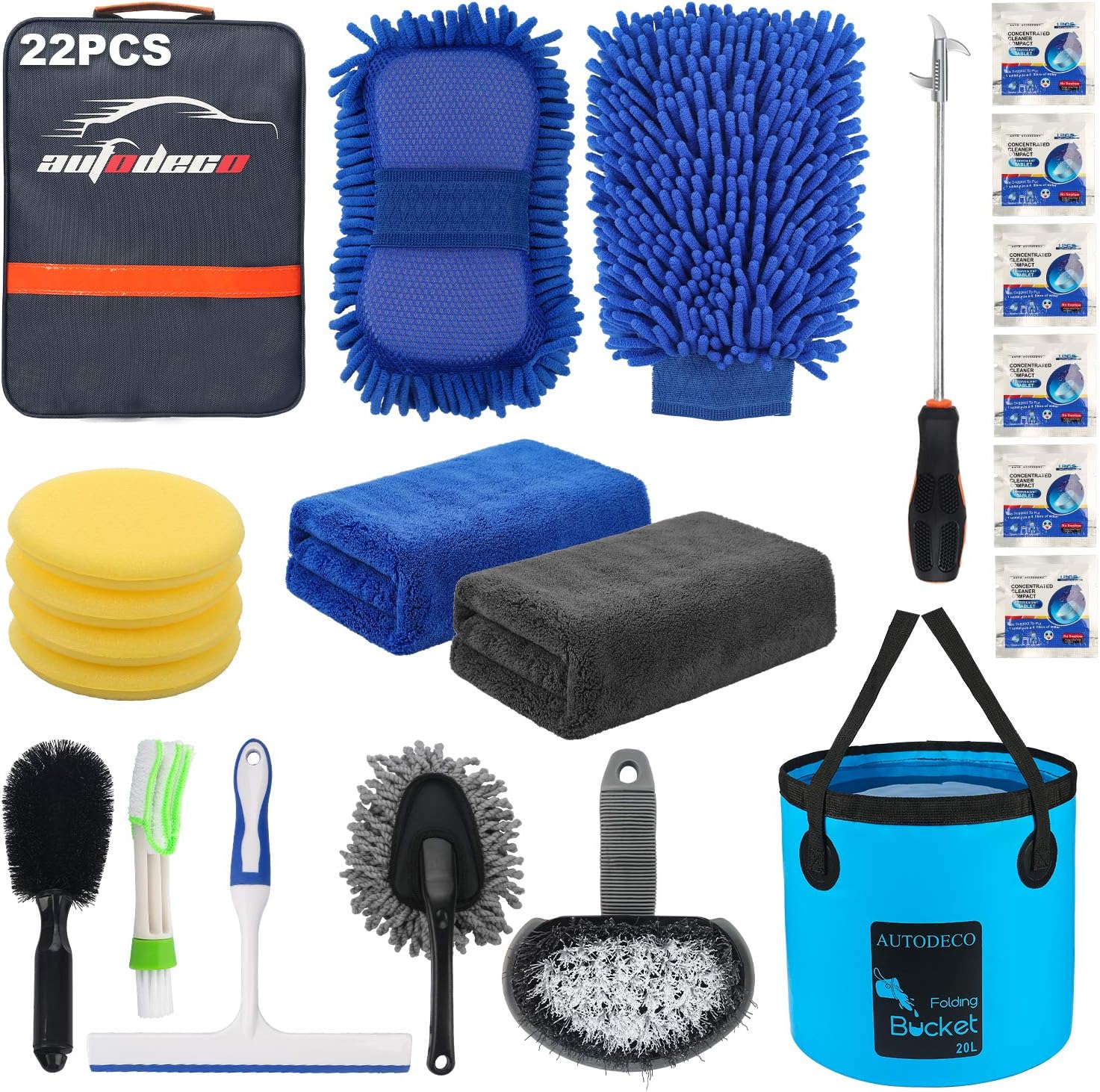 AUTODECO 22Pcs Car Wash Cleaning Tools Kit, Special Car Detailing Set with Blue...