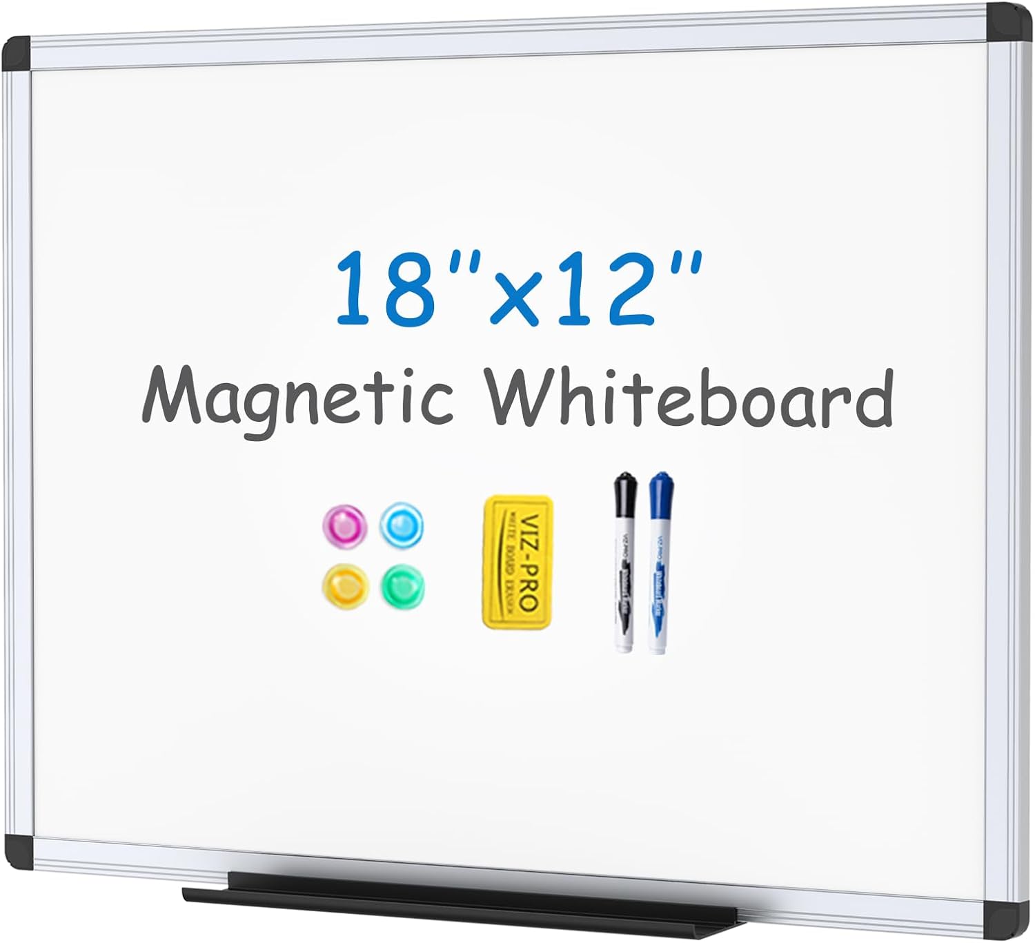 VIZ-PRO Magnetic Whiteboard/Dry Erase Board, 18 X 12 Inches, Includes 1 Eraser &...