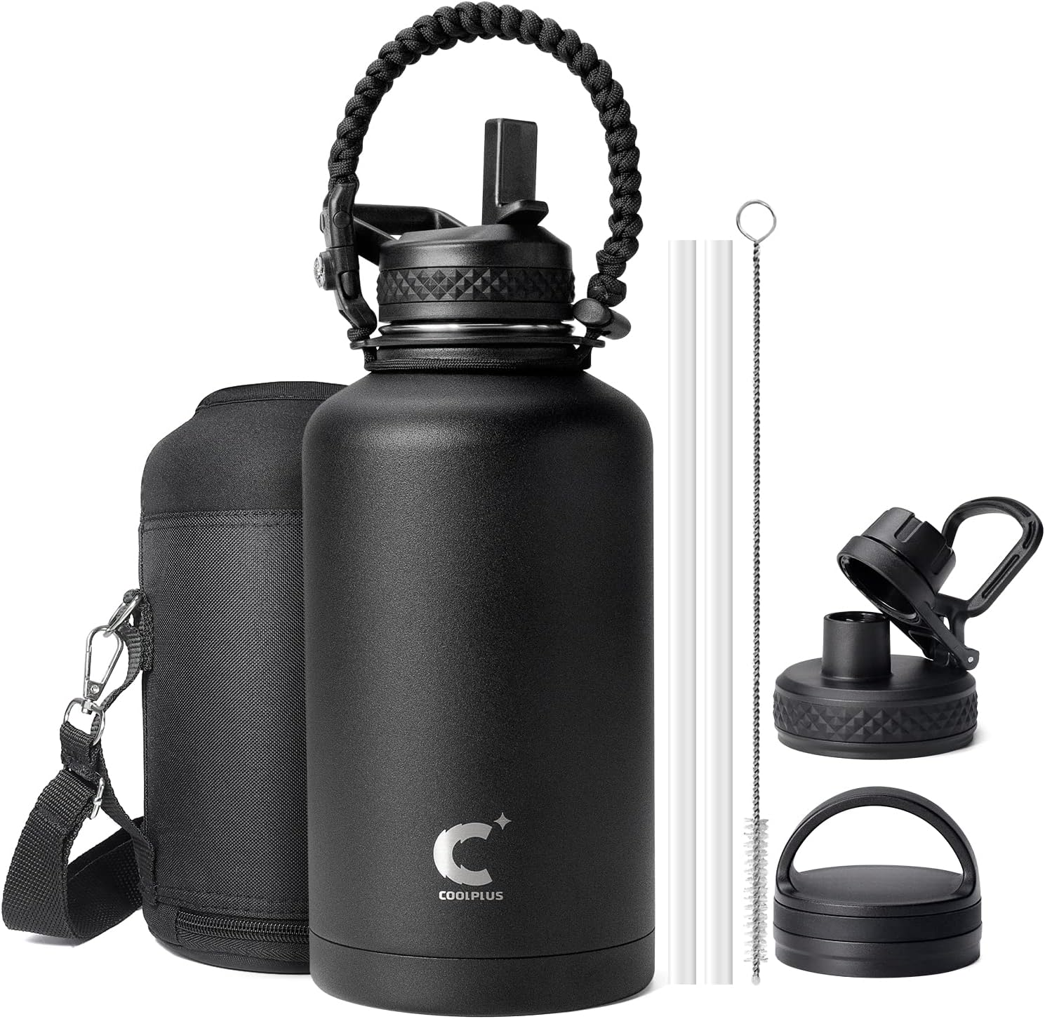 Coolplus Half Gallon Water Bottle Insulated with Paracord Handle & 3 Lid, 64 oz...