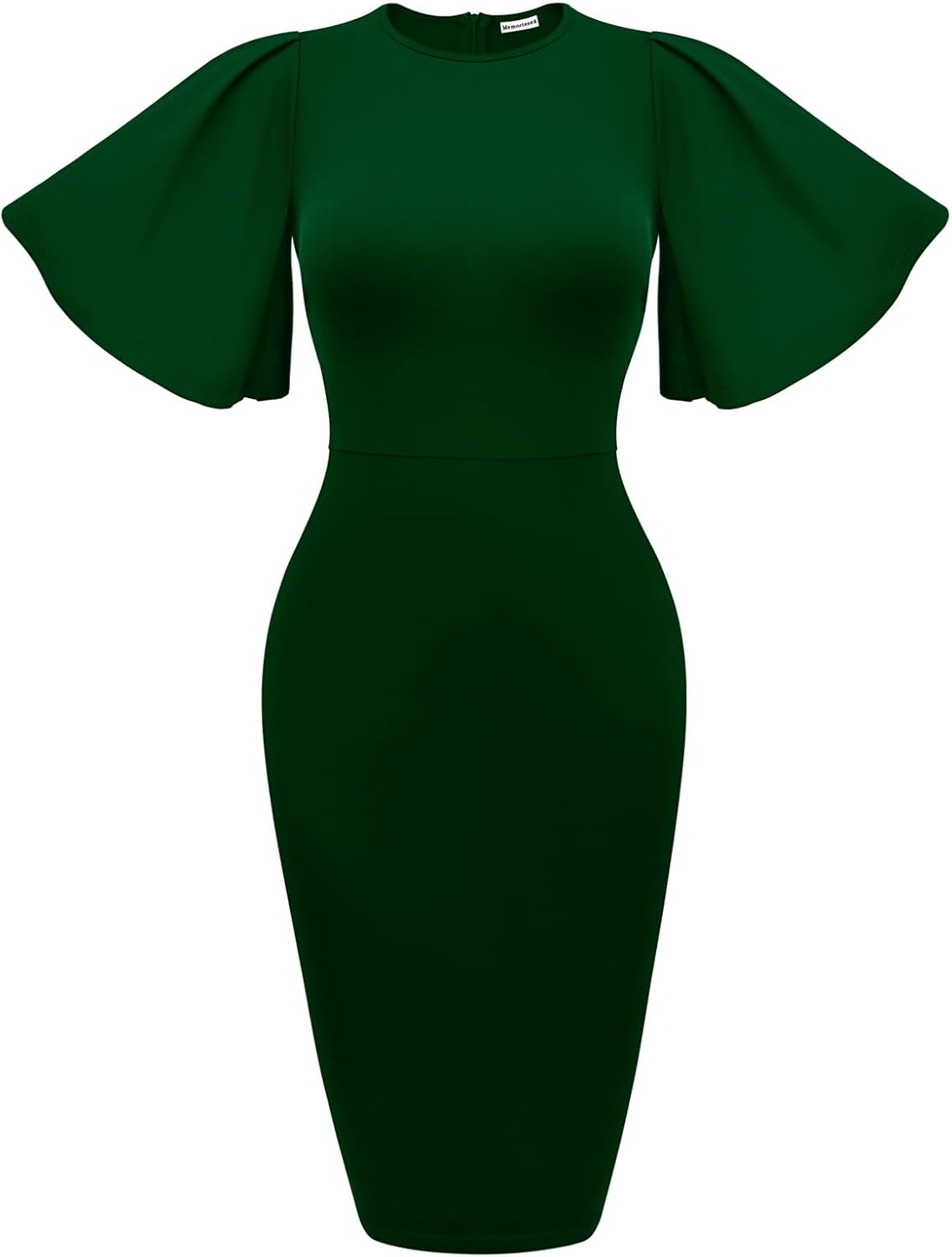 Memoriesea Women's Dress, Chic Bodycon Pencil Midi Dress With Ruffle Flared Shor...