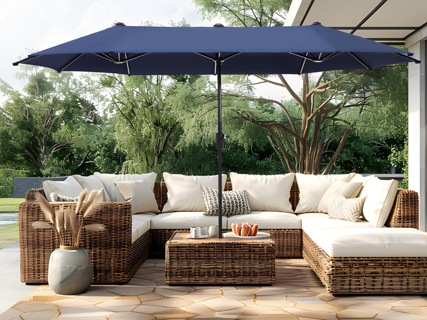 PHI VILLA 13ft Outdoor Market Umbrella Double-Sided Twin Large Patio Umbrella wi...