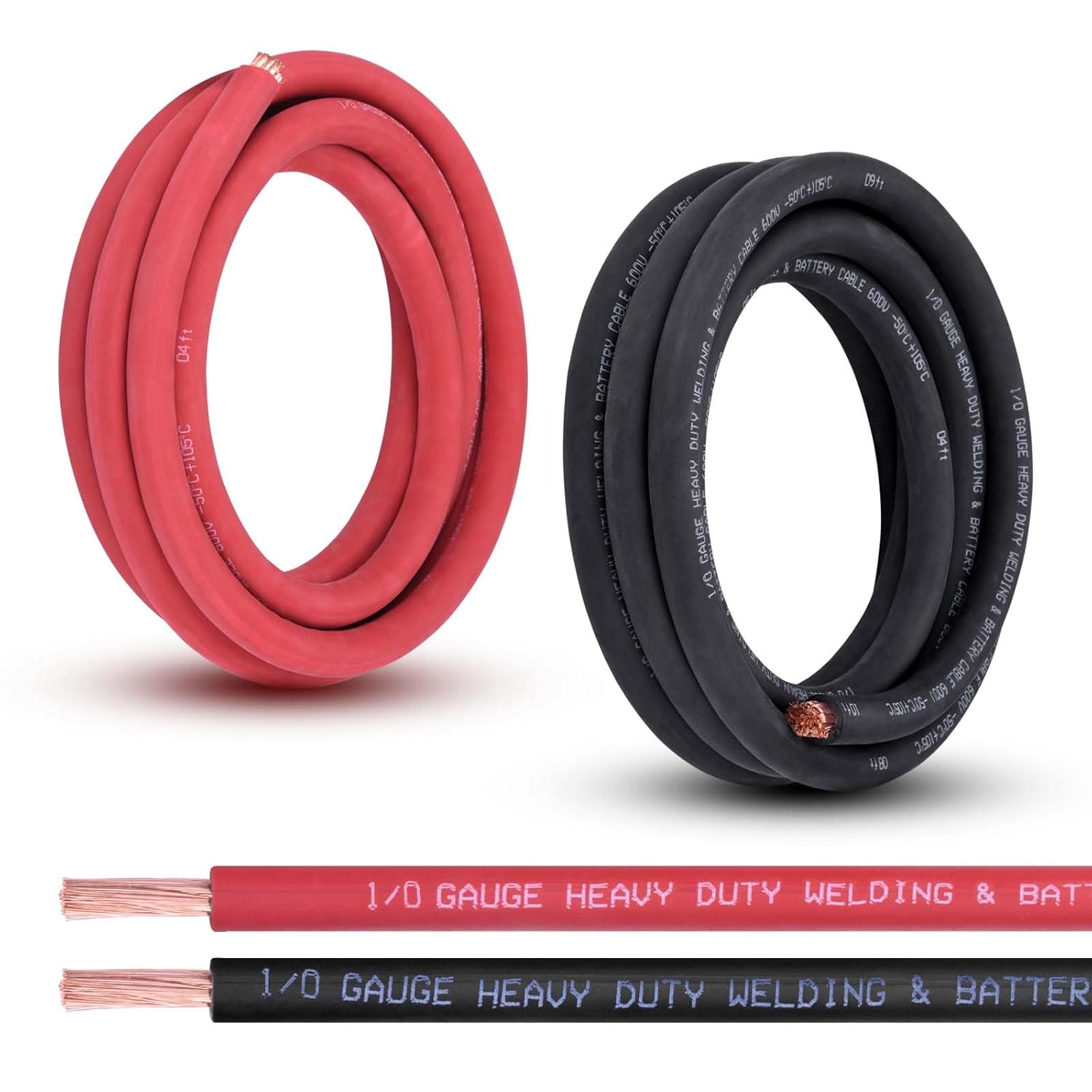 1/0 Gauge Battery Cable, 10FT Red + 10FT Black 1/0 AWG Pure Copper Wire Welding...