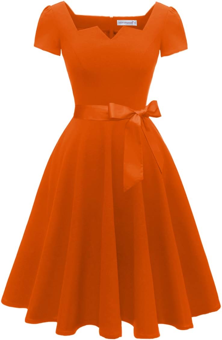 Girstunm Women's Classic Tea Dress Short Sleeve Swing Cocktail Party Dresses wit...