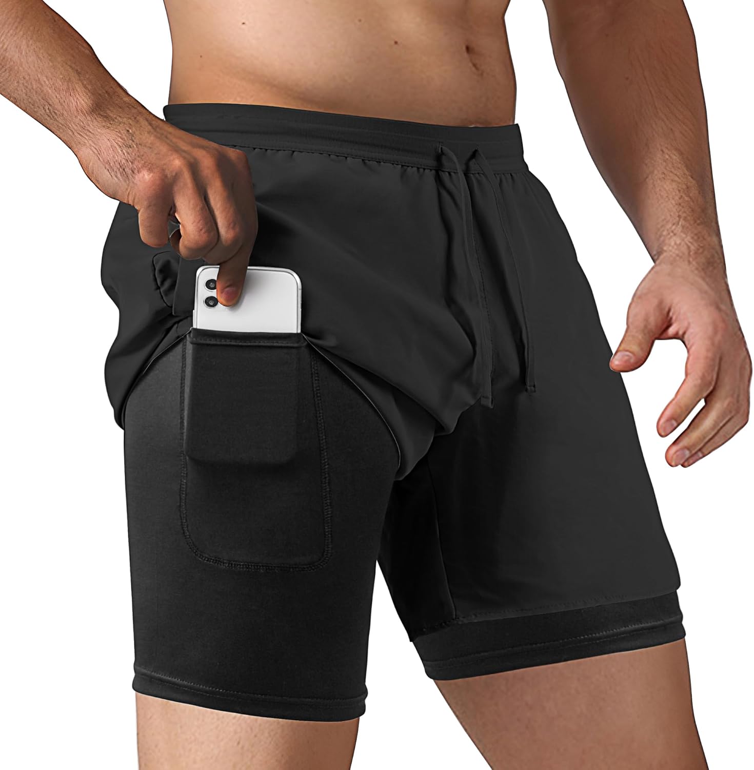 NIMOJIRO Men's 2 in 1 Running Shorts Workout Athletic Training Gym Outdoor Sport...