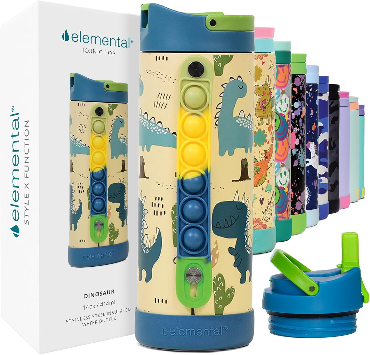 Elemental Iconic Kids Water Bottle, Special Water Bottle with Straw Lid, Sustain...