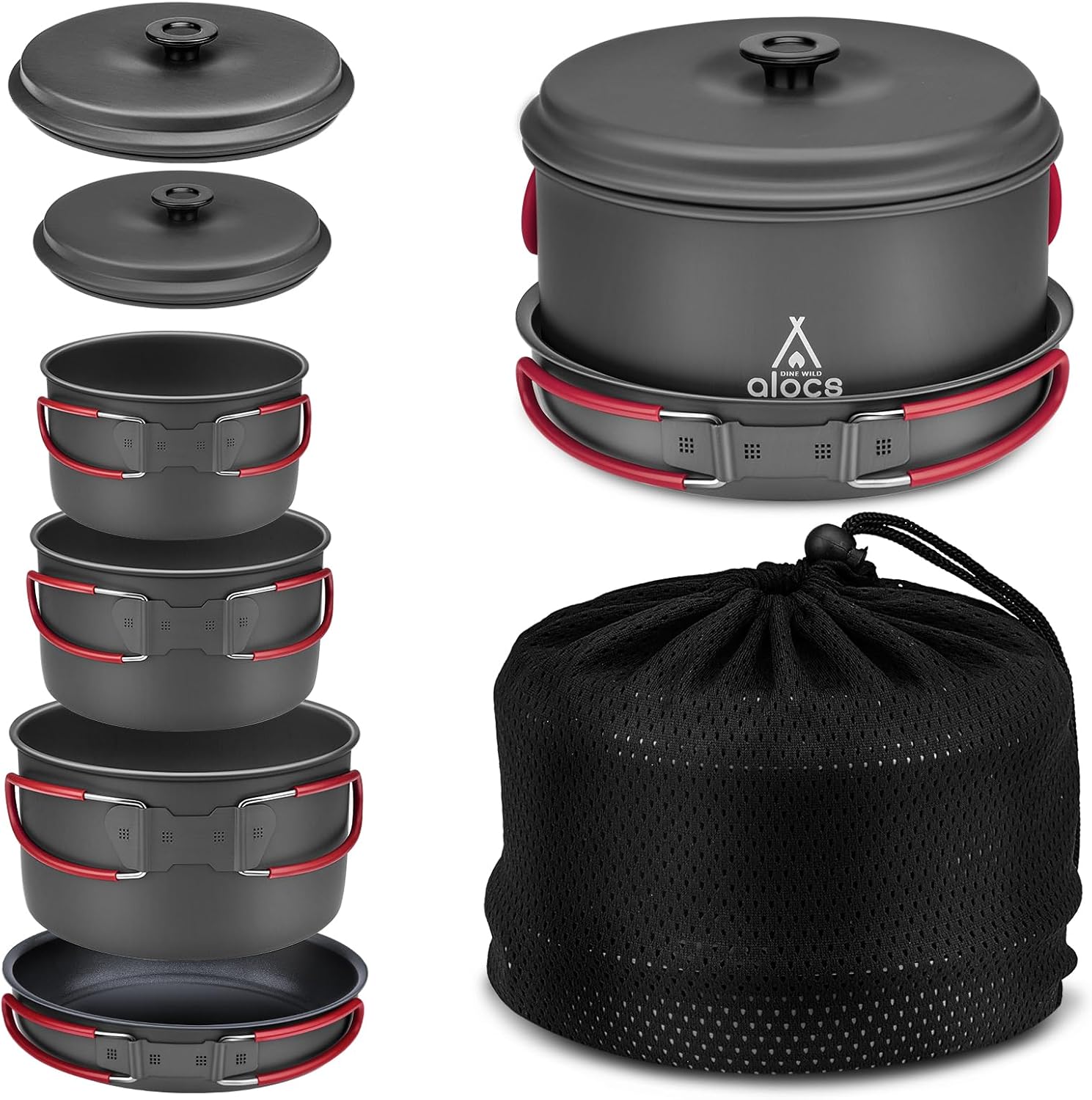 Alocs Camping Cookware Set Camping Gear, Compact Camping Pots and Pans Set, Dura...