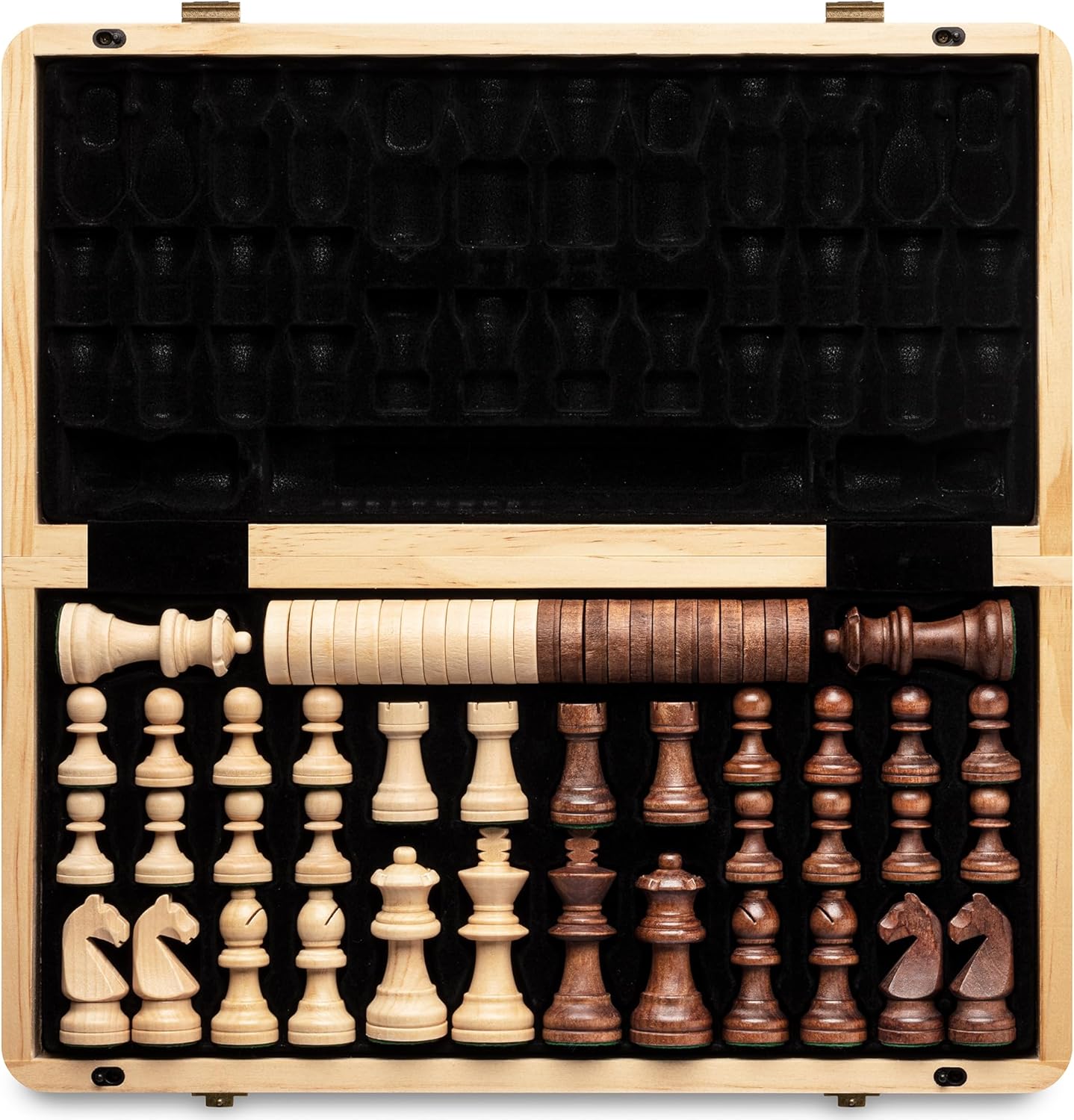 A&A 15 inch Wooden Folding Chess & Checkers Set w/ 3 inch King Height Staunton C...