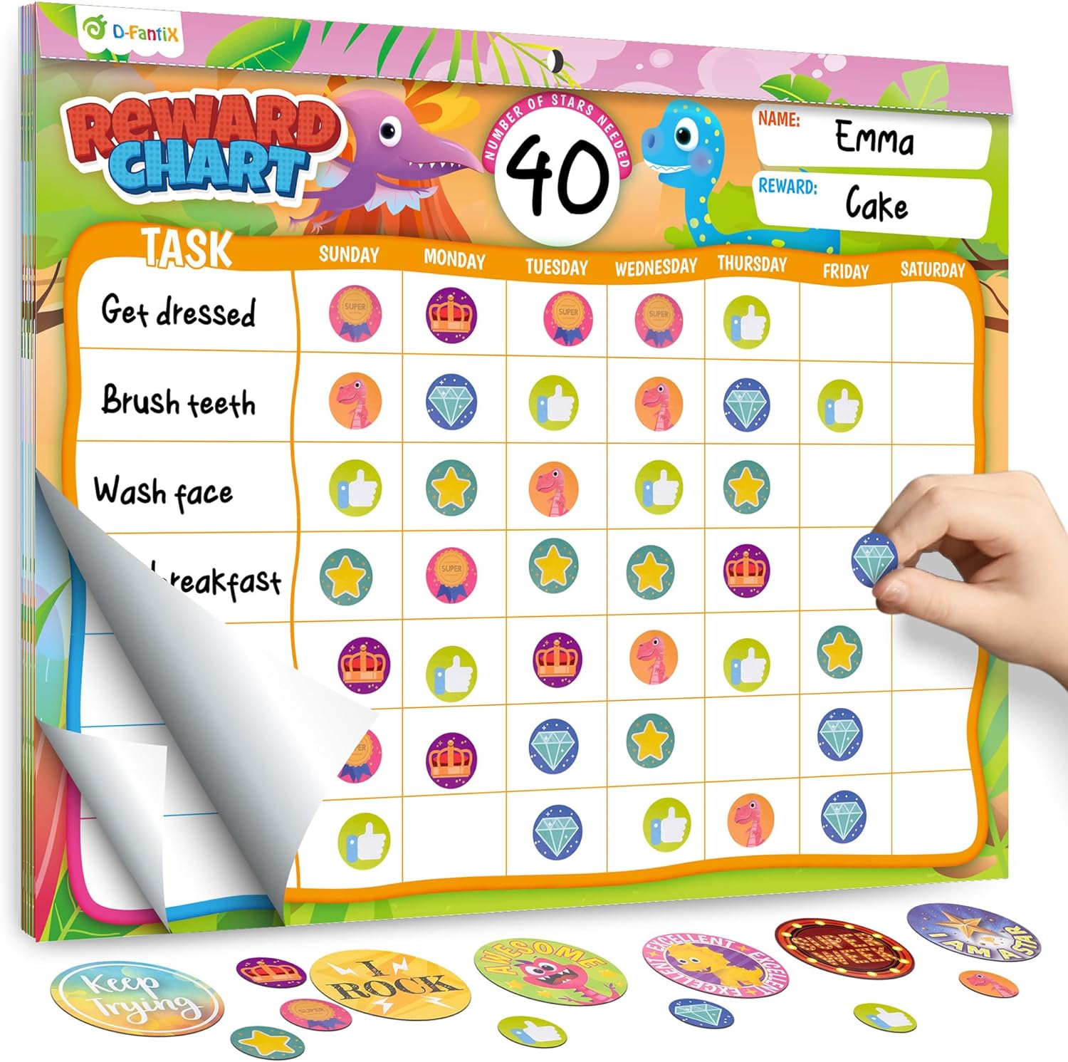 D-FantiX Behavior Reward Chart System - Pad with 27 Chores Chart for Multiple Ki...
