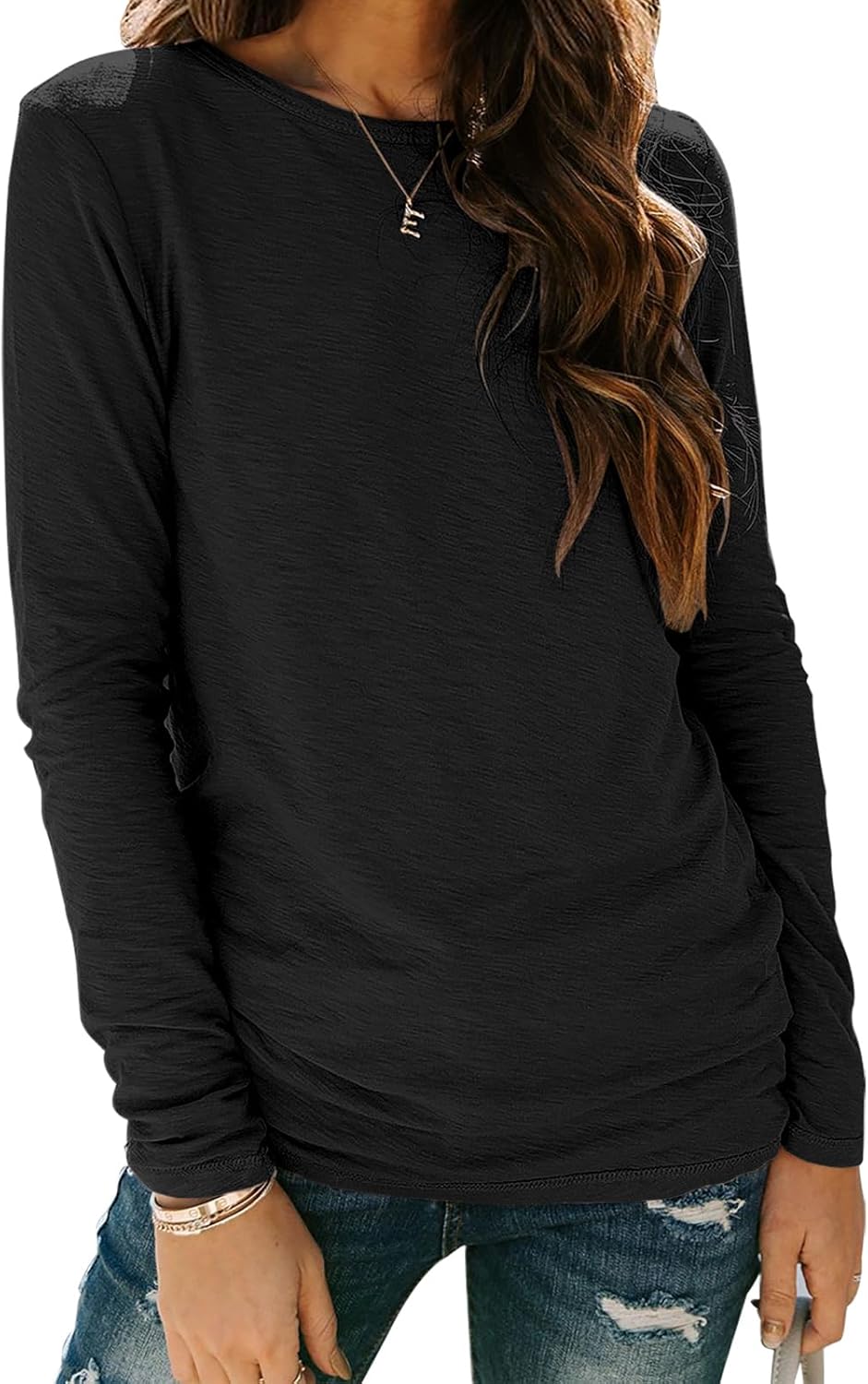Sherosa Womens T Shirts Long Sleeve Crew Neck Shirts Basic Tee Tops Blouse XX-La...