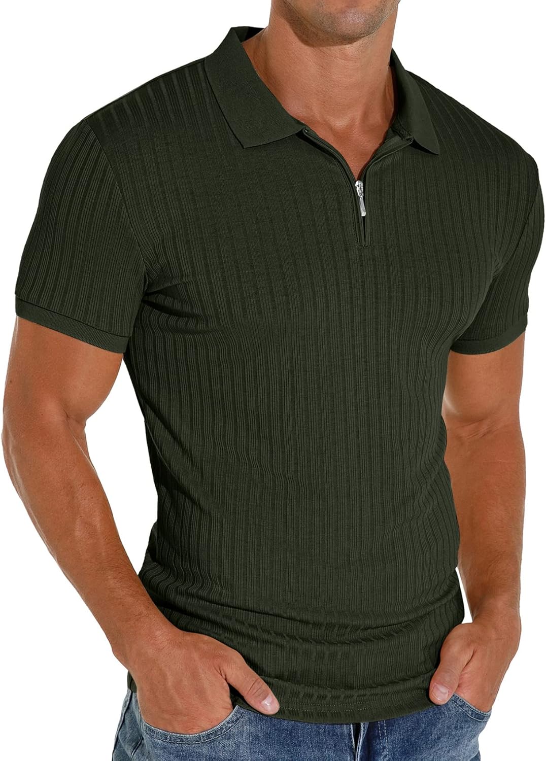 Askdeer Men's Polo Shirts Zip Slim Fit Polo T Shirt for Men Short Sleeve Casual...
