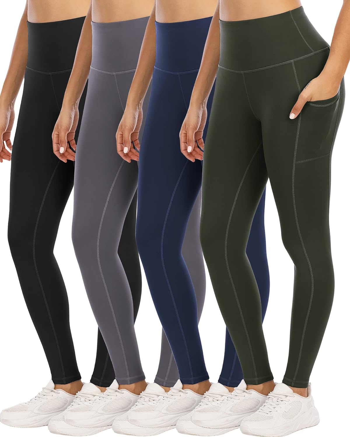 4 Pack Leggings with Pockets for Women,High Waist Tummy Control Workout Yoga Pan...