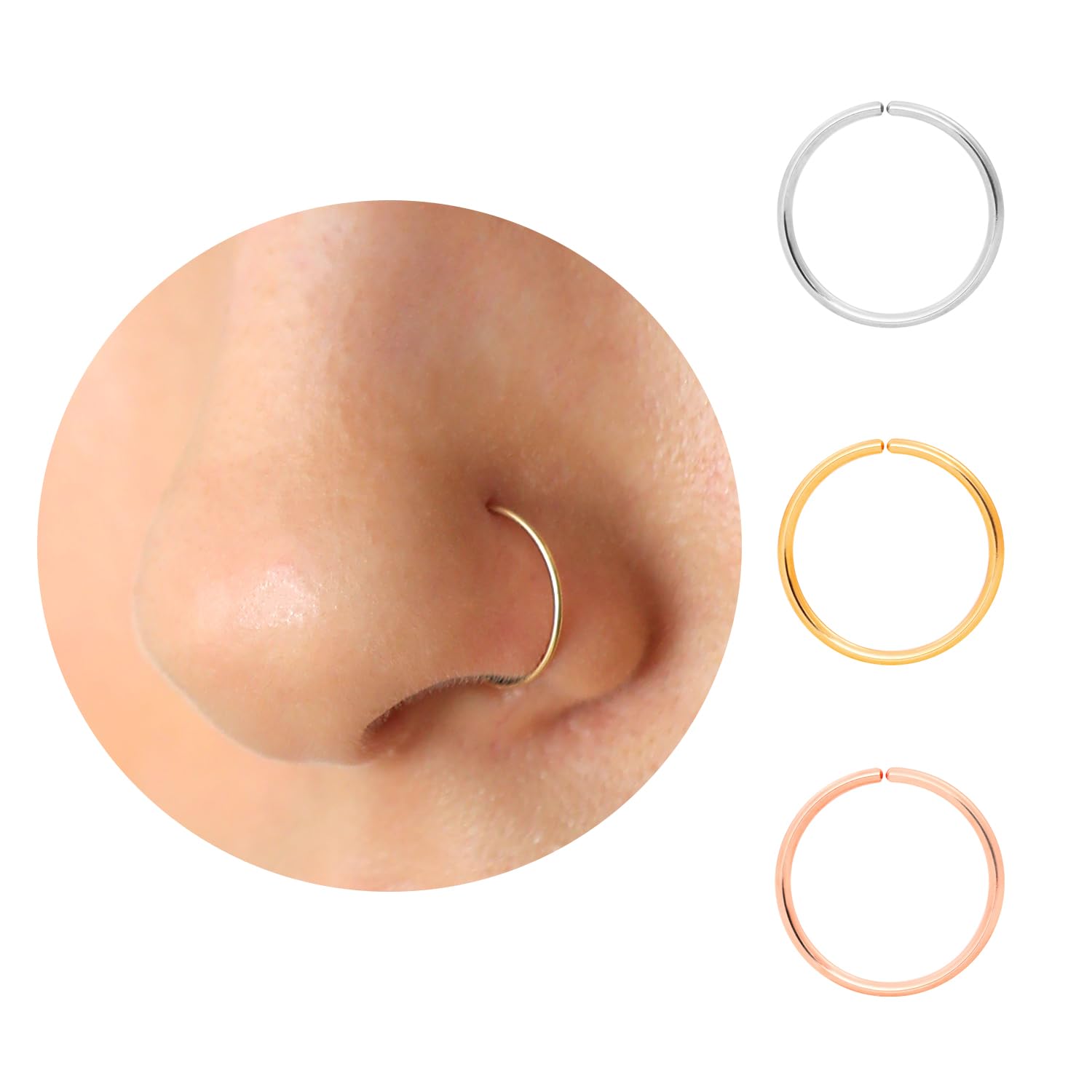 Thin Nose Rings Hoops for Women/Men,Tiny Small Gold Nose Rings 22g for Nose Pier...
